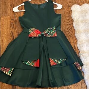 Rare Editions Green Dress with Plaid Accents